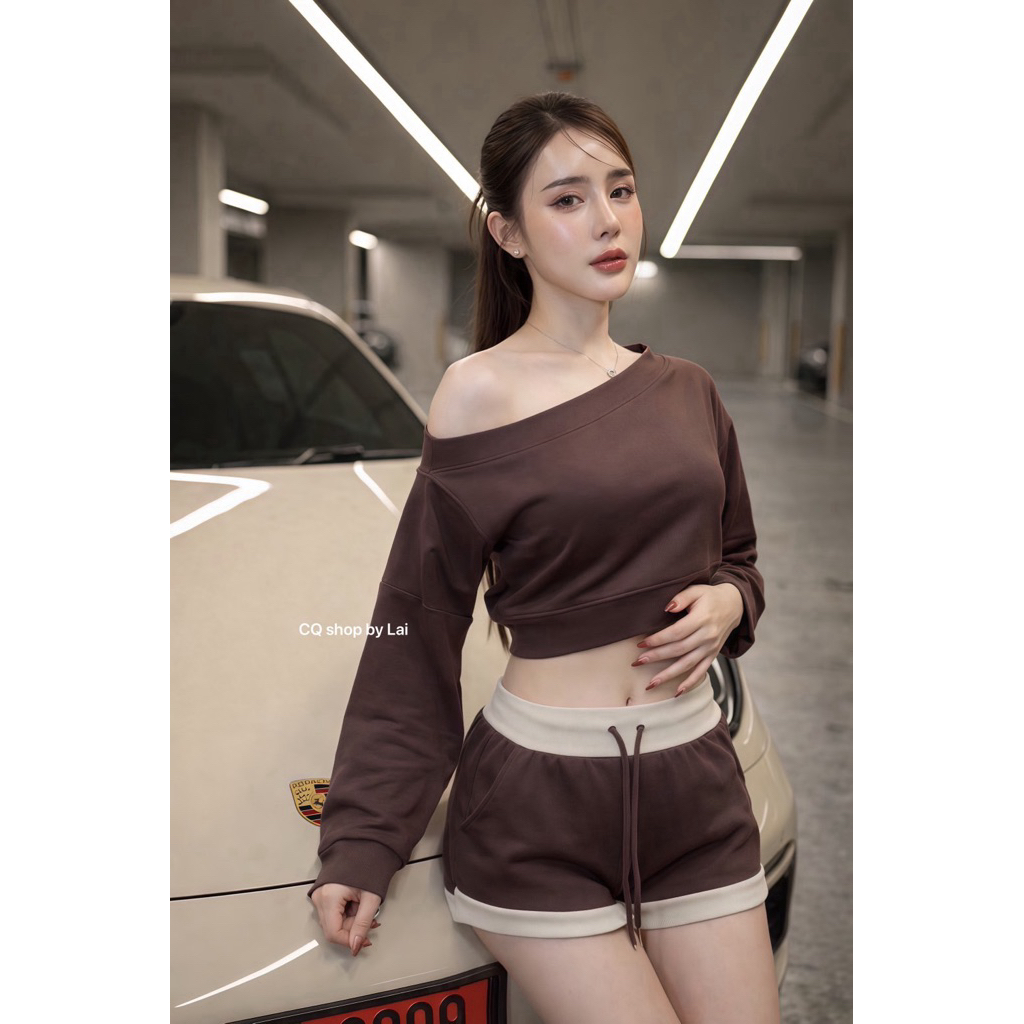 #Thanyathep TYT ลุคชิวๆ เซท2ชิ้นเสื้อเปิดไหล่ มาพร้อมกางเกงขาสั้นสุดฮิต แต่งทูโทนเนื้อผ้านิ่ม แซ่บ