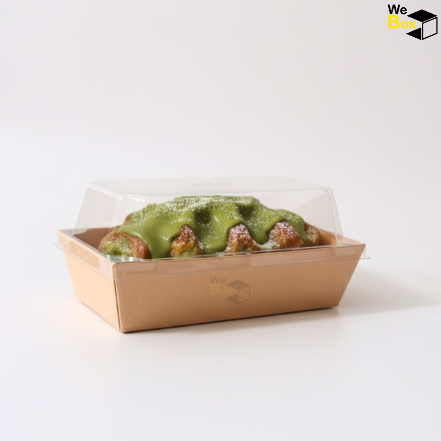 (25/50ชิ้น)ถาดกระดาษ พร้อมฝาPET กล่องอาหารกระดาษ ใส่เค้ก ชูชิ ขนม เค้ก1/2ปอนด์ แซนวิช - รูปที่ 2