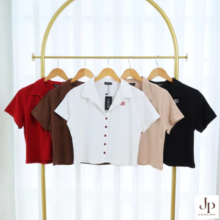 ส่งทันที!🛵เสื้อครอปสาวอวบ พลัสไซส์ คอปกแขนสั้น สไตล์เกาหลี มินิมอล แฟชั่นลำลอง อก 35-44 นิ้ว#602