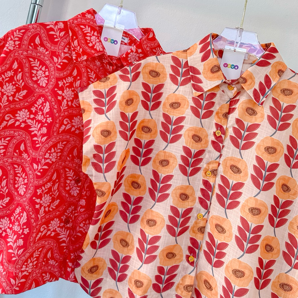 เสิ้อเชิ้ตลายวินเทจ ทรงแขนค้างคาว ผ้าลินินอินเดีย โอเวอร์ไซซ์ - รูปที่ 2
