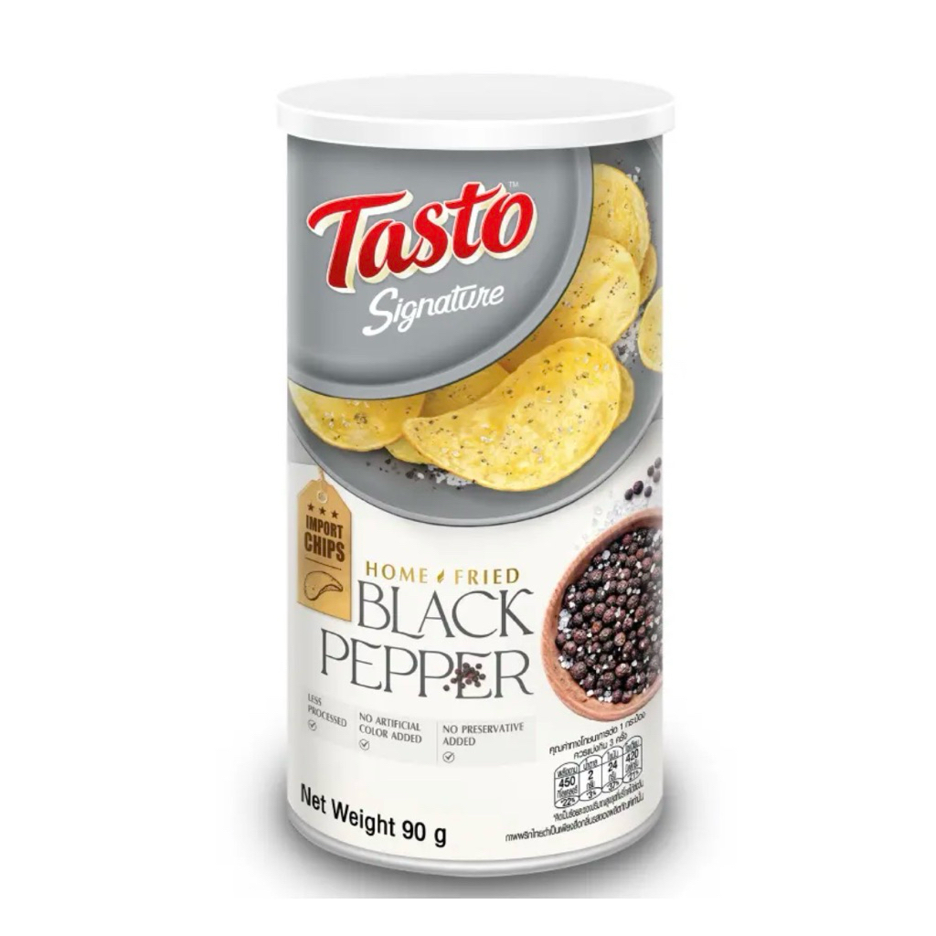 Tasto Signature Home Fried Sour Cream & Onion/Black Pepper 90g. มันฝรั่งทอดกรอบโฮมฟรายชนิดแผ่นเรียบ