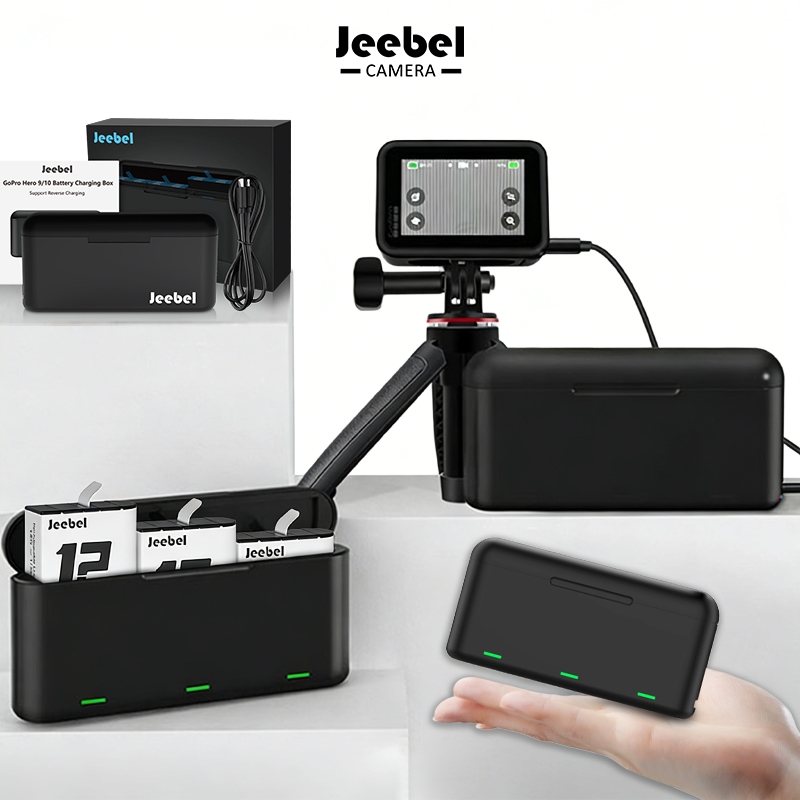 กล่องชาร์จแบตเตอรี่ GoPro 12 11 10 9 แบบ 3 ช่อง รองรับ Reverse Charging Type-C ชาร์จเร็ว พกพา เก็บแบตได้ ปลอดภัย Outdoor