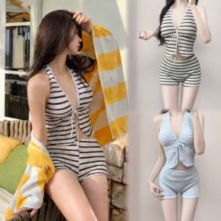 🌸พร้อ​มส่ง🌸ชุดว่ายน้ำผู้หญิง ชุดว่ายน้ำแฟชั่น ทูพีช ลายทาง ม…