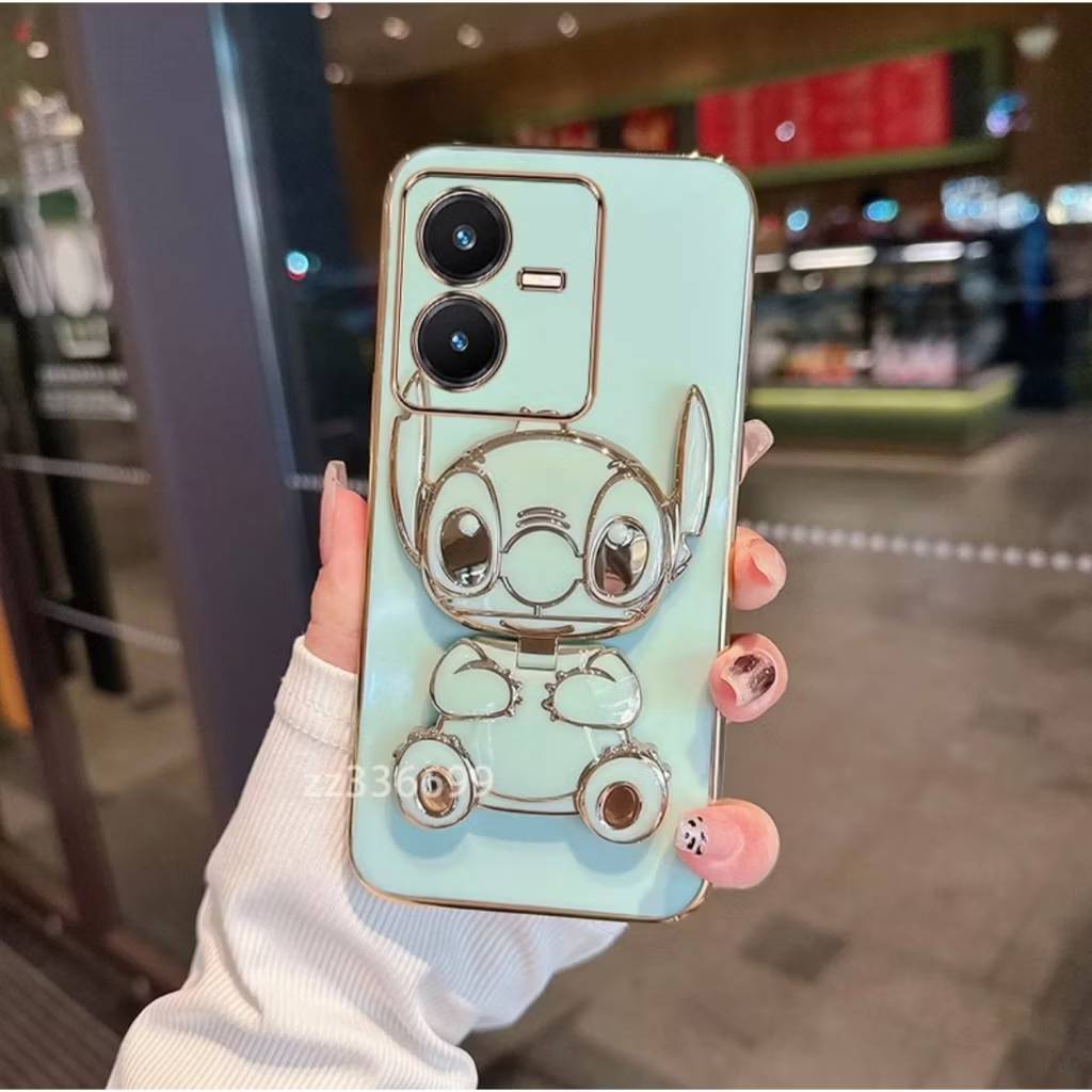 กระจก ตั้งได้ เคส สำหรับ VIVO Y22 Y22S Y36 Y27S Y27 4G 5G Y16 Y02S Y15S Y01 Y01A Y02 Y02T Y02T เคสลายการ์ตูน สติช