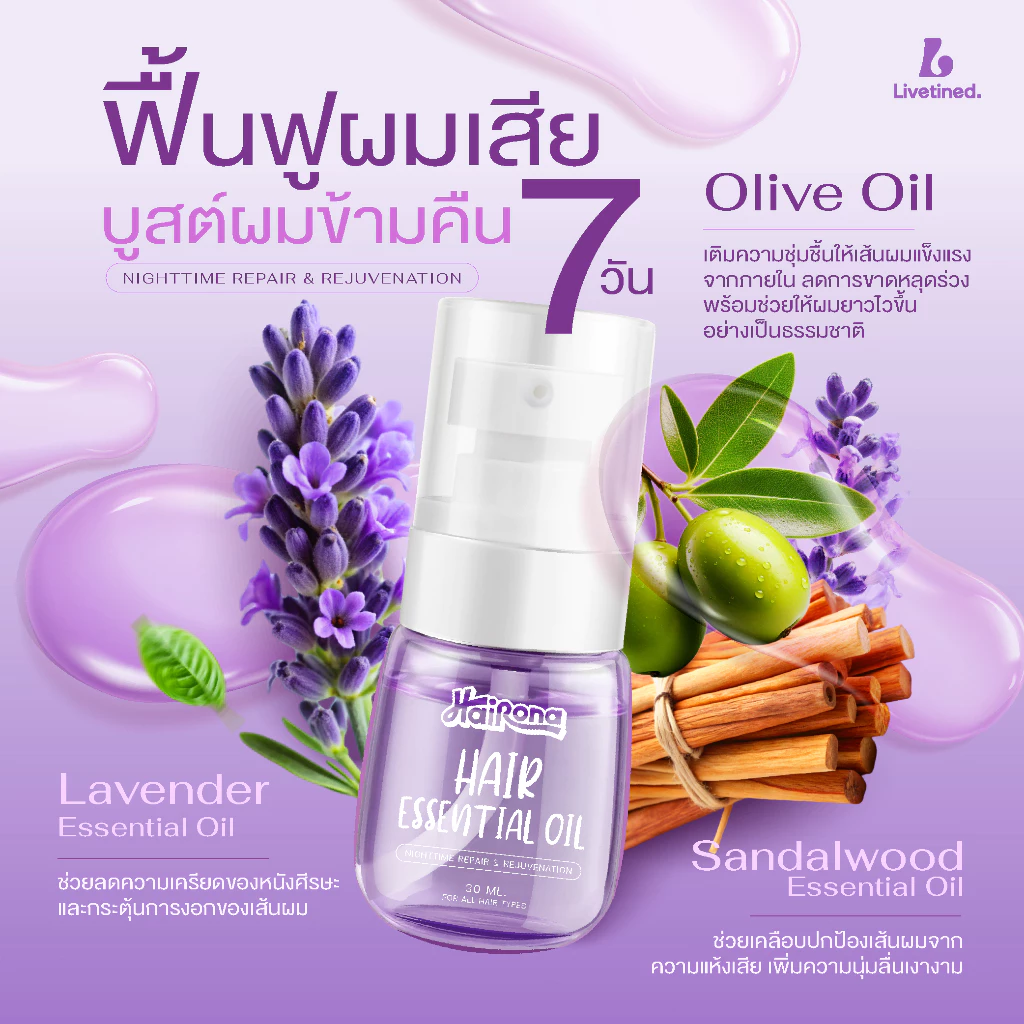 (มีQR Code)เซรั่มบํารุงผม Hair Essence LIVETINED เร่งผมยาว เซรั่มใส่ผมเร่งผมยาวปริมาณ DOUBLE treatment บํารุงผม 30ml.🦄 thumbnail 6