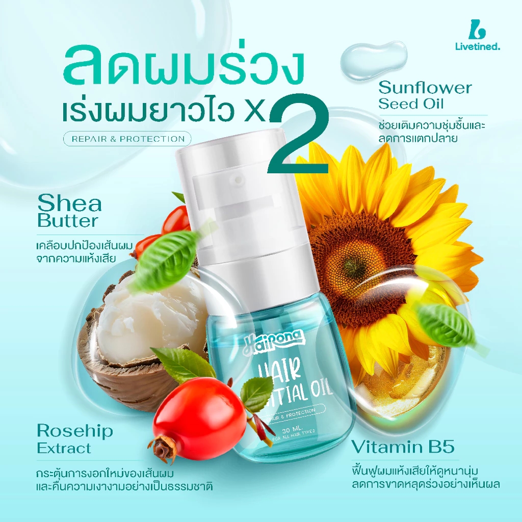 (มีQR Code)เซรั่มบํารุงผม Hair Essence LIVETINED เร่งผมยาว เซรั่มใส่ผมเร่งผมยาวปริมาณ DOUBLE treatment บํารุงผม 30ml.🦄 thumbnail 3