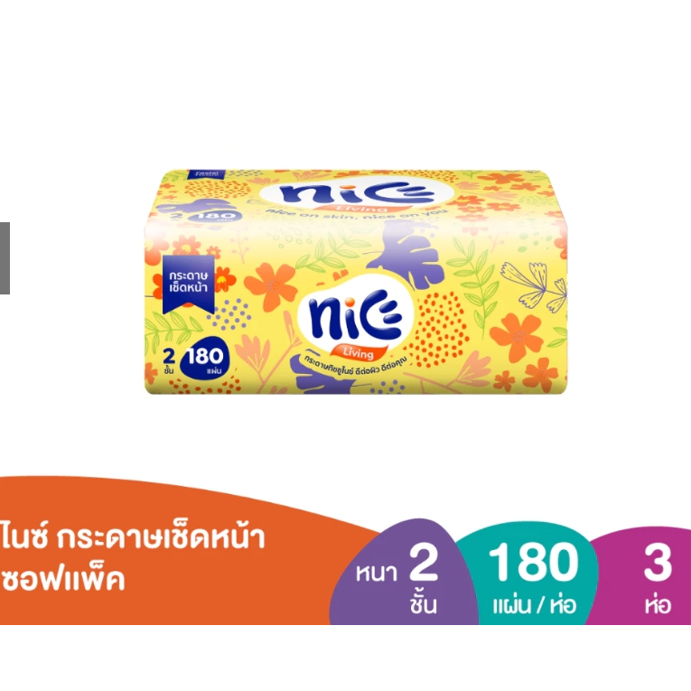 ซอฟท์แพ็ค กระดาษเช็ดหน้า 180แผ่น แพค 3 ห่อ (ทิชชู่ กระดาษทิชชู่) Nice ไนซ์