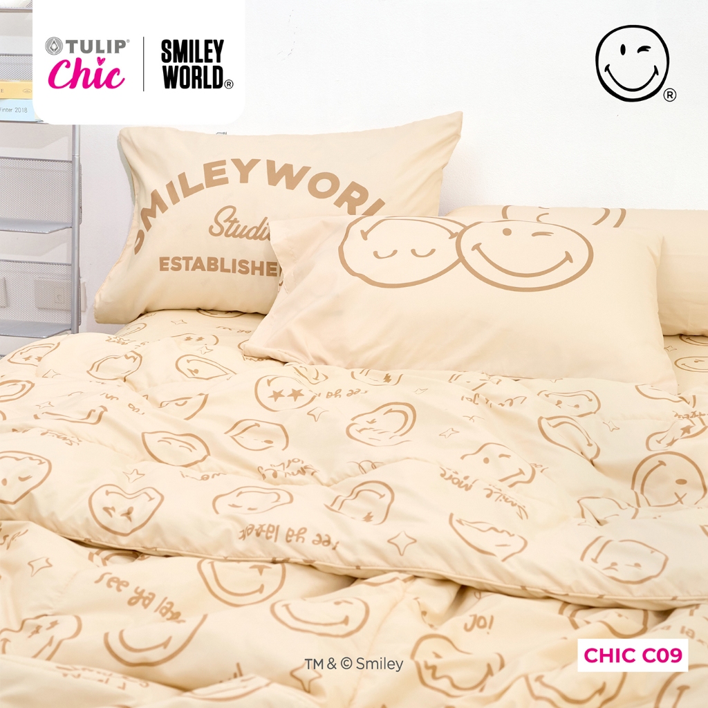 TULIP CHIC | SMILEYWORLD CHIC C09 ลิขสิทธิ์แท้ ชุดผ้าปู ผ้าห่มนวม สไตล์มินิมอล สัมผัสนุ่มไม่ระคายผิว Smiley World