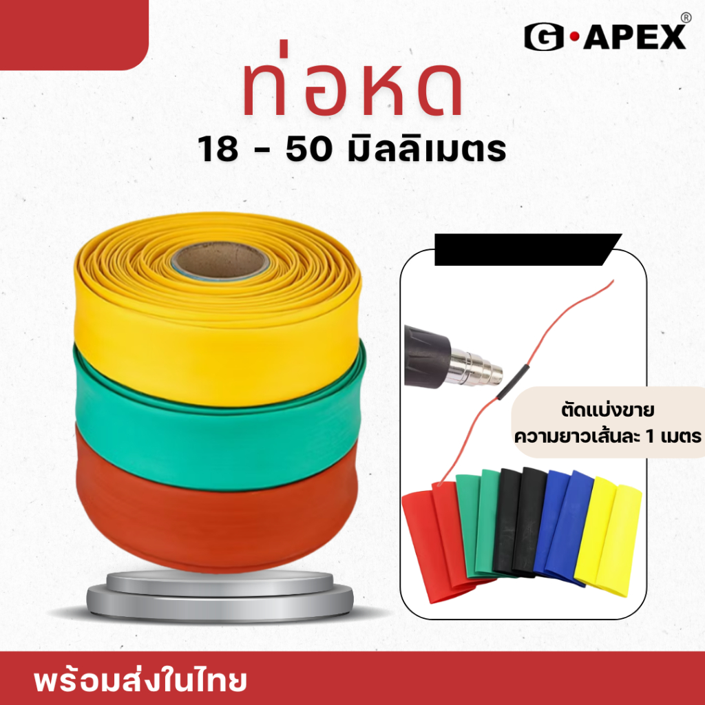 ท่อหดหุ้มสายไฟขนาด 18-40 มิลลิเมตร ท่อแบน แบ่งขาย 1 เมตร พร้อมส่งจากไทย โรงงานผลิตเอง
