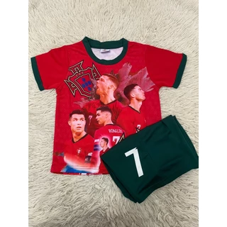 เสื้อบอลเด็กลายโปรตุเกสเบอร์7ชื่อโรนัลโด้ ใหม่ล่าสุด เสื้อพร้อมกางเกง ราคาถูก