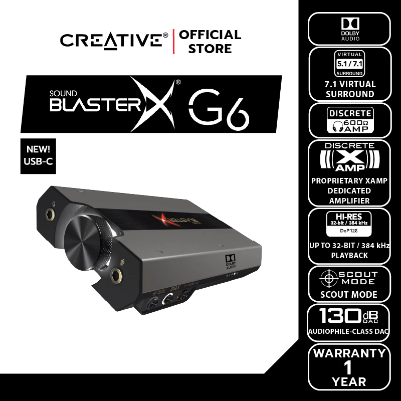 CREATIVE SOUND CARD Sound Blaster G6 USB-C External USB Sound Card - ซาวด์การ์ด USB DAC/Amp