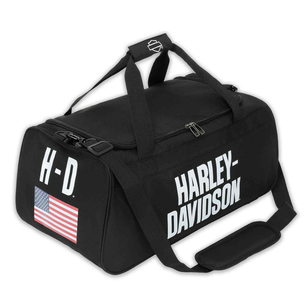 New กระเป๋าสะพายข้าง Harley-Davidson® Rugged American Flag Graphic Durable Duffel Bag, Black 90410-FLAG