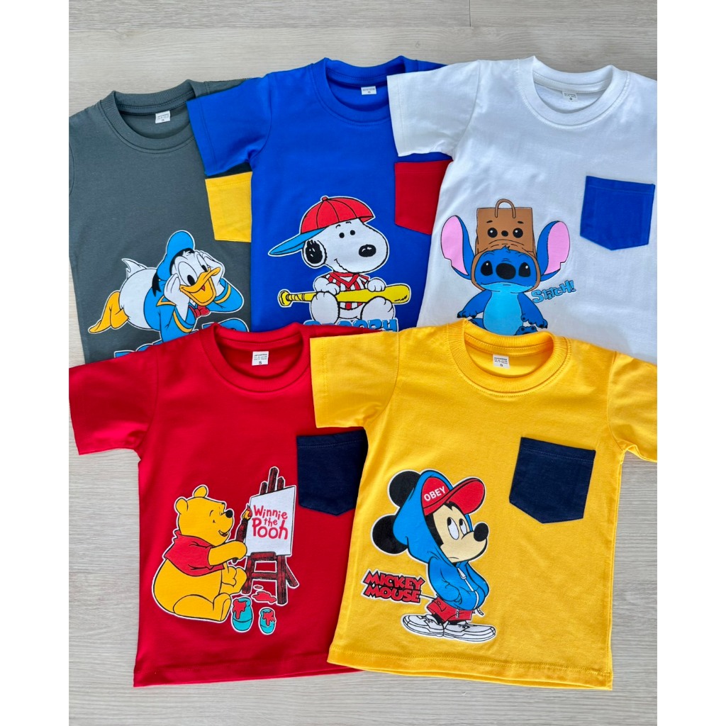 เสื้อเดี่ยวสกรีนลายการ์ตูนติดกระเป๋า TS019