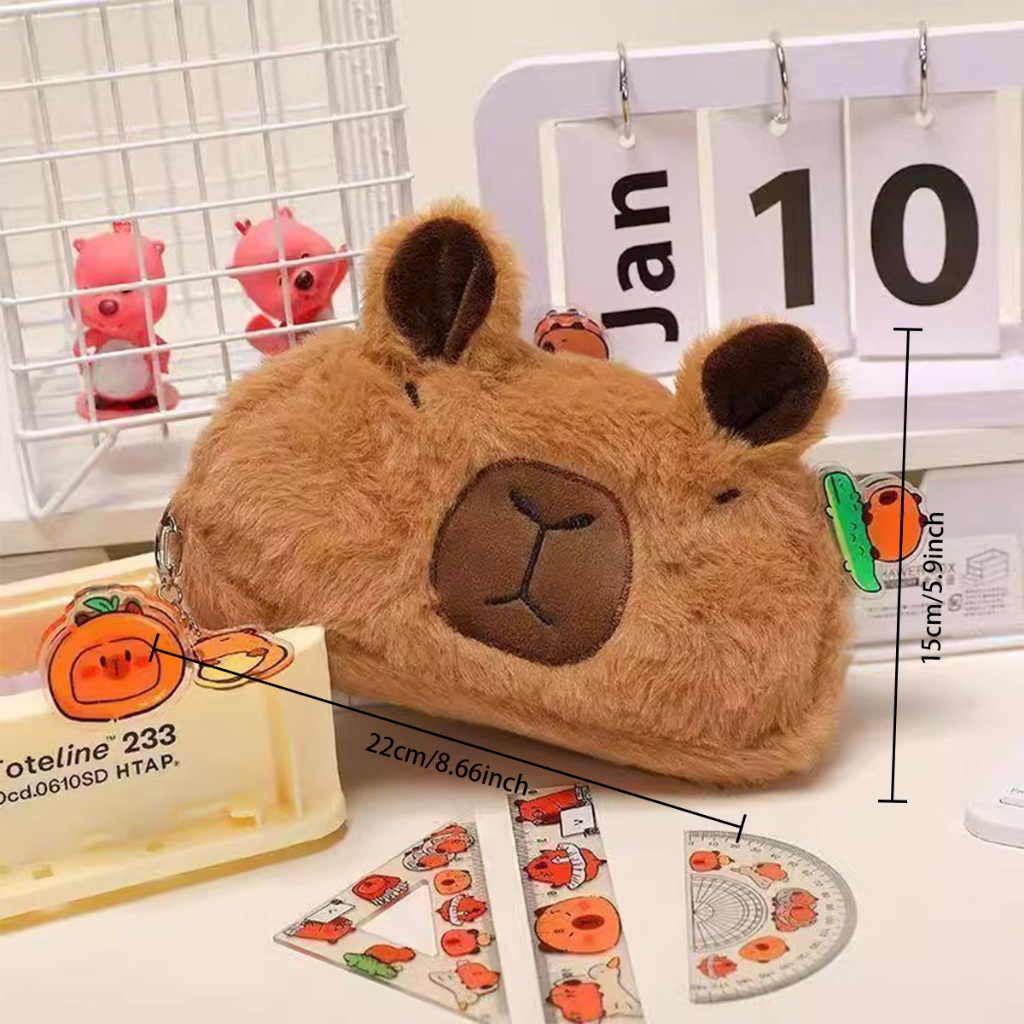 กล่องเก็บเครื่องเขียนคาปิบาร่า กระเป๋าดินสอ ผ้าสักหลาด แบบนิ่ม ขนาดใหญ่ จุของได้เยอะ ลายหมี สไตล์เกาหลี - รูปที่ 5