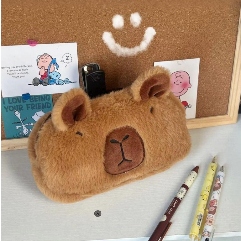 กล่องเก็บเครื่องเขียนคาปิบาร่า กระเป๋าดินสอ ผ้าสักหลาด แบบนิ่ม ขนาดใหญ่ จุของได้เยอะ ลายหมี สไตล์เกาหลี - รูปที่ 2