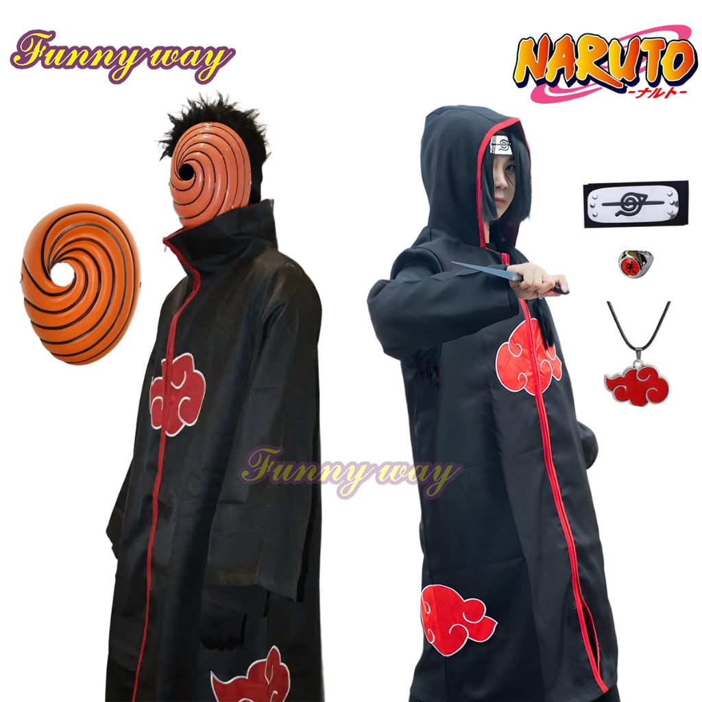 ชุดนารูโตะ Akatsuki เสื้อคลุม คอสเพลย์ Uchiha Sasuke เคป Itachi เสื้อผ้า ชุดคอสเพลย์