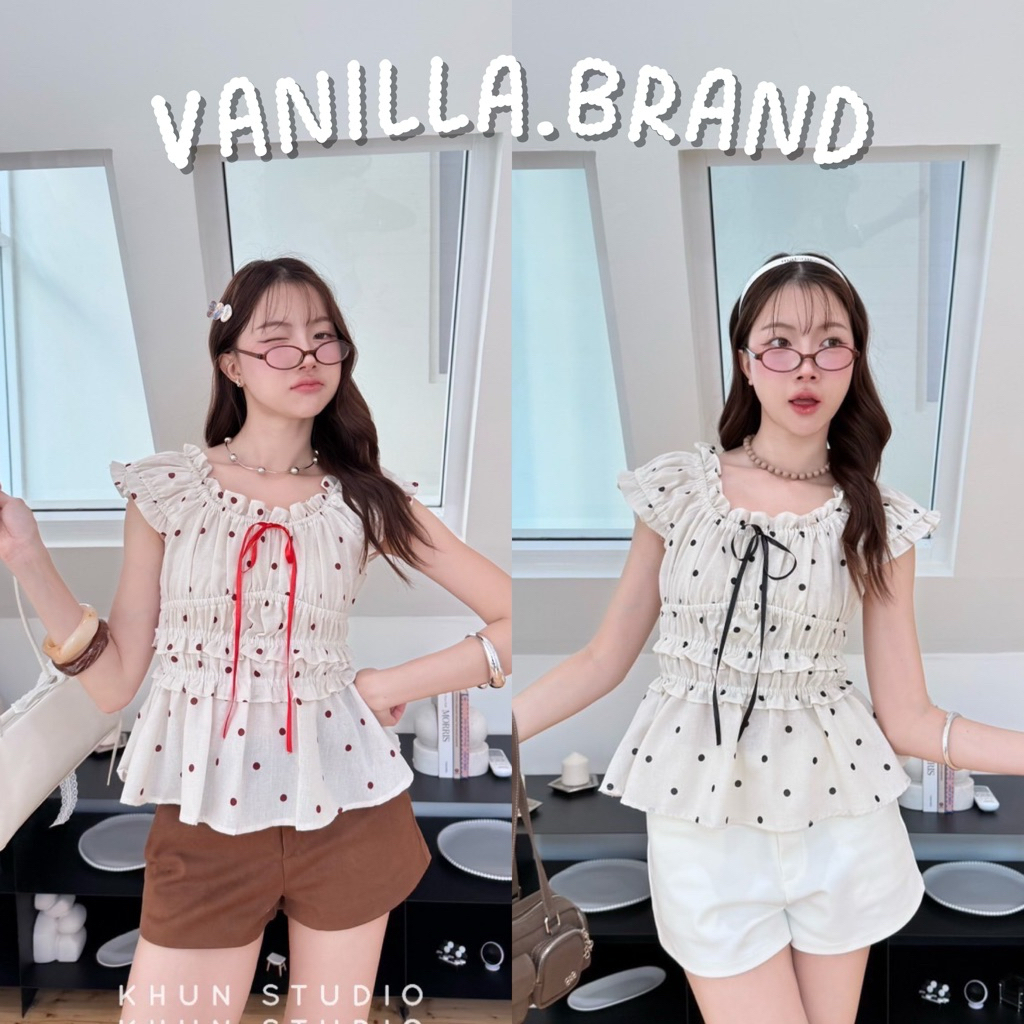 เสื้อแขนพอง สม็อคเอว แต่งระบายช่วงหน้าอก -ttm / VB0620