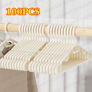 100PCS ไม้แขวนเสื้อพลาสติกกันลื่นสีขาว แพ็ค เหมาะสำหรับจัดระเบียบตู้เสื้อผ้า ไม้แขวนเสื้อพลาสติกบาง ไม้แขวนเสื้อ
