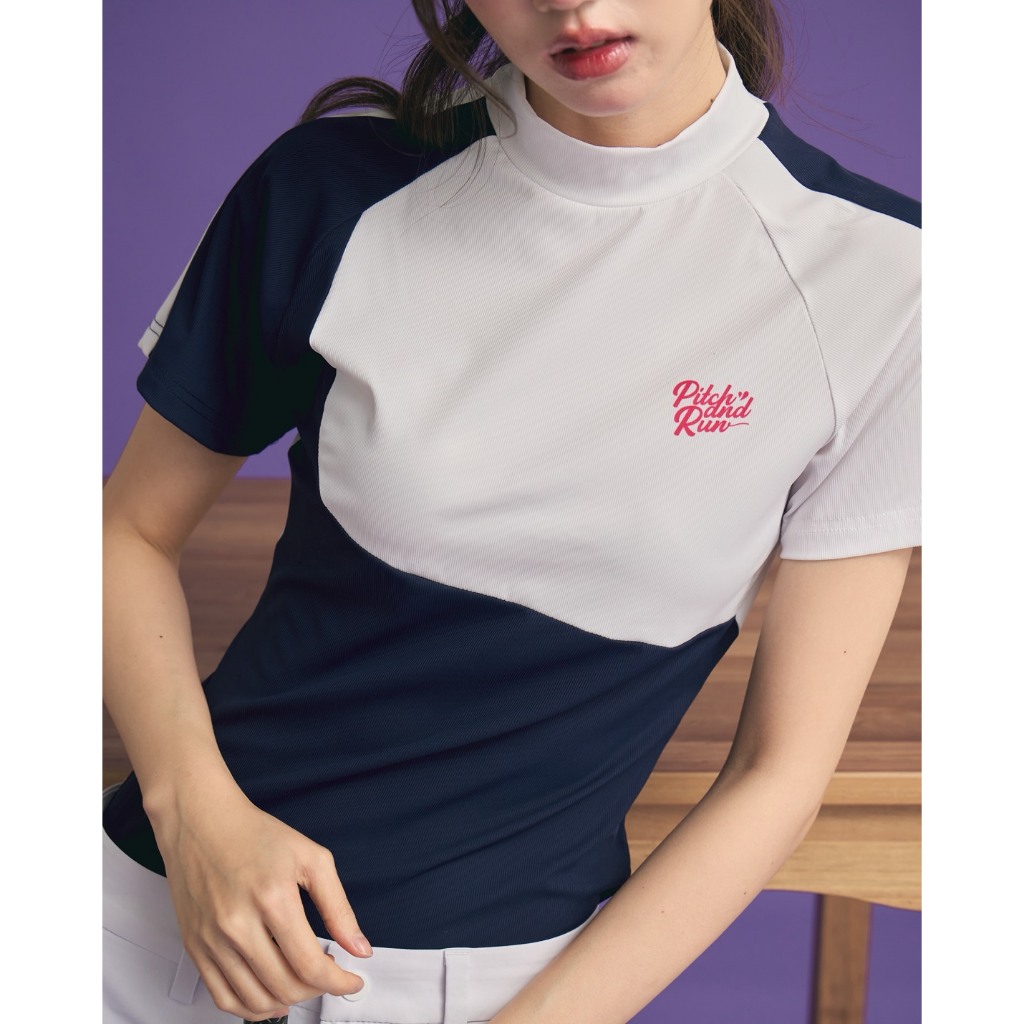 Pitch and run_Cutie Navy White Shirt - เสื้อตีกอล์ฟคอตั้งสุุดชิค