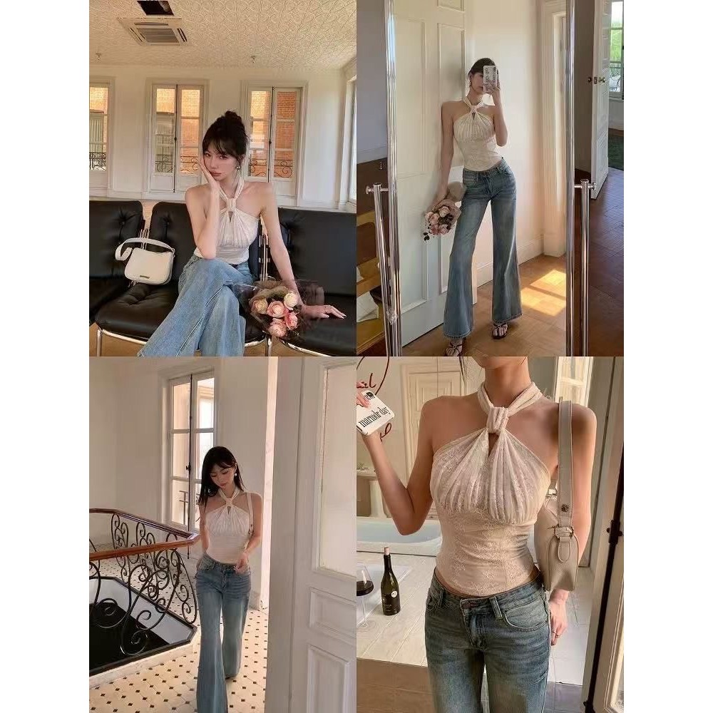 B-359เสื้อสายเดี่ยวผูกหลัง ดีเทลสุดแซ่บ  ผ้านุ่ม ใส่สบาย ลูกไม้นุ่ม
