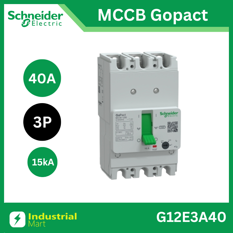 Schneider G12E3A40 เซอร์กิตเบรกเกอร์ GoPact MCCB ชนิด 3 โพล 40A 15kA at 415VAC ขนาดเฟรม 125A