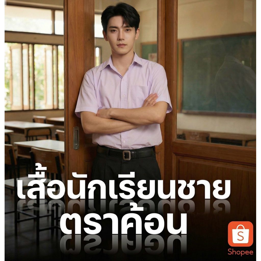 เสื้อนักเรียนชาย ปกเชิ้ต ประถม - มัธยม ตราค้อน