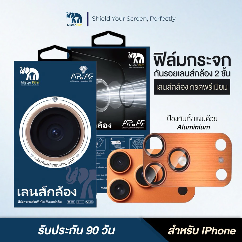 ฟิล์มเลนส์กล้อง iPhone กระจก2ชั้น เกรดพรีเมี่ยม ป้องกันฝุ่น ป้องกันรอยขีดข่วน ครอบคลุมทั้งกล้องเเละฐาน