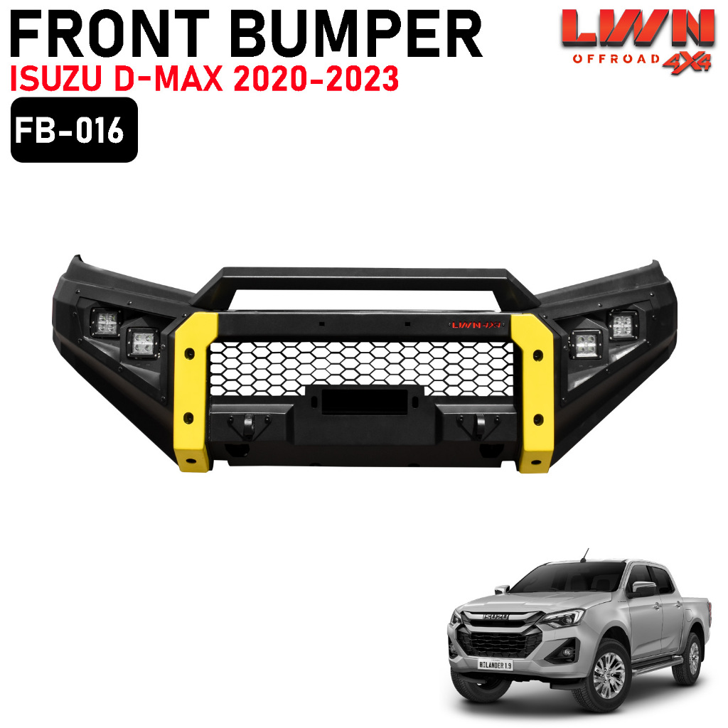กันชนหน้าออฟโรด D-Max 2020-2023 กันชนเหล็กดำ OFF ROAD BUMPER รุ่น FB-016 แบรนด์ LWN4x4