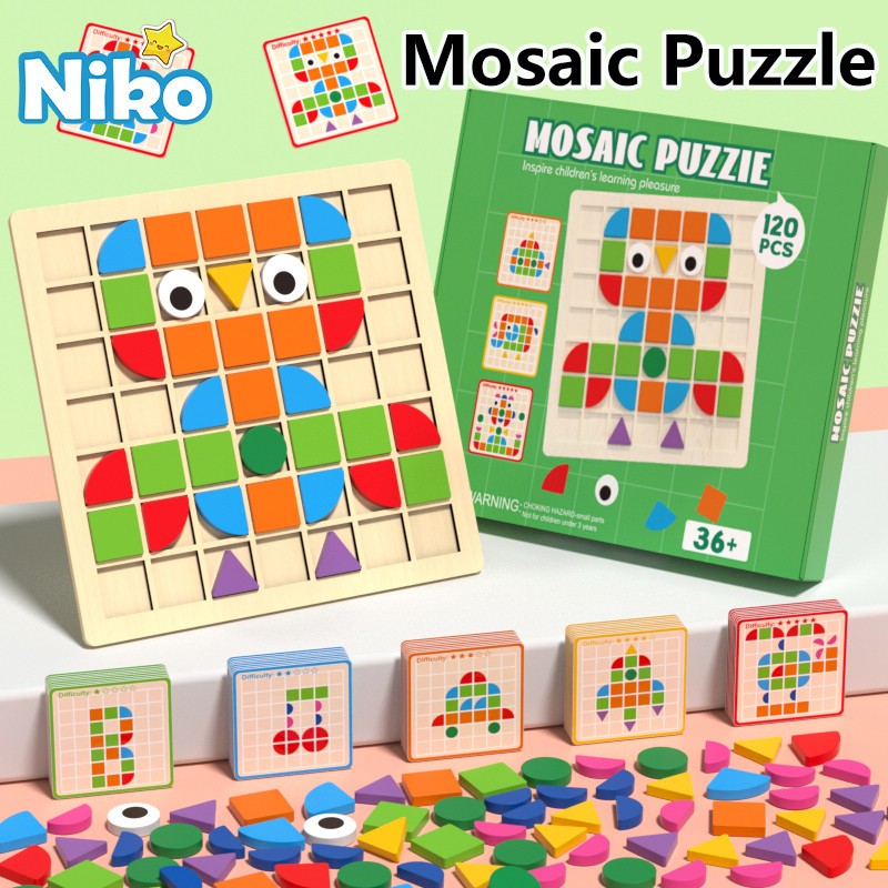 NIKO ของเล่นต่อภาพโมเสกไม้ พัฒนาการเด็ก มอนเตสซอรี่ สำหรับเด็กชาย-เด็กหญิง ของขวัญวันเกิด