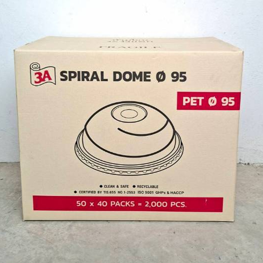 ฝาโดมเกลียว PET ปาก95 เจาะรูใหญ่ ตรา3A บรรจุ50x40แถว(2000ชิ้น/ลัง)*1ออเดอร์ไม่เกิน2ลัง*