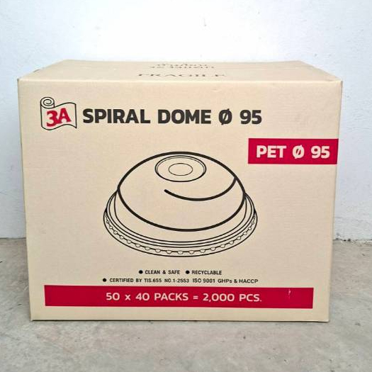 ฝาโดมเกลียว PET ปาก95 เจาะรูใหญ่ ตรา3A บรรจุ50x40แถว(2000ชิ้น/ลัง)*1ออเดอร์ไม่เกิน2ลัง*