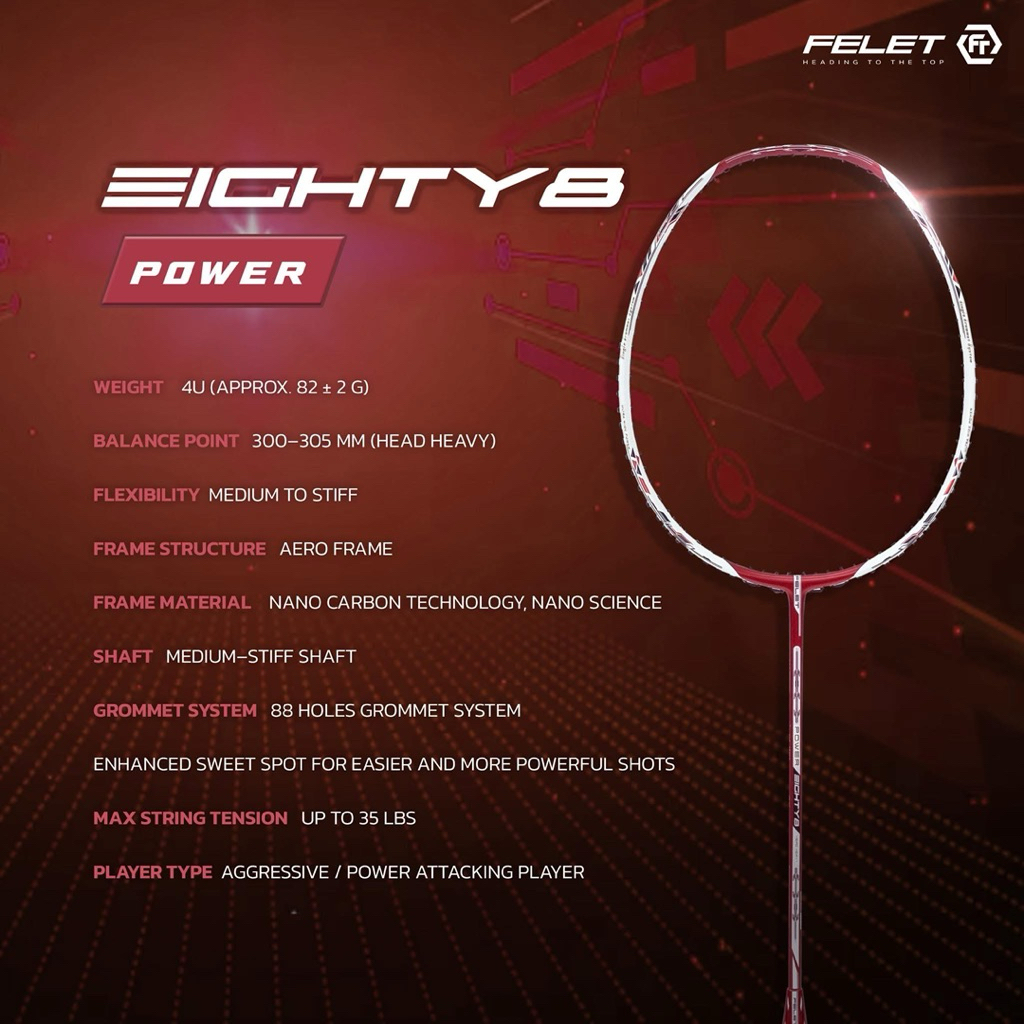 ไม้แบดมินตัน FELET รุ่น Eighty - 8 Power (ประกันศูนย์ไทย)