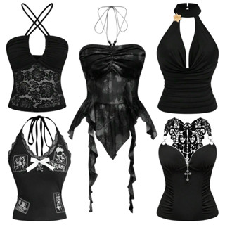 เสื้อสายเดี่ยว Y2K สีดำ (มีหลายแบบ)  R0912