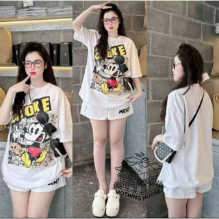 SGH0267 เซ็ต 2 ชิ้น เสื้อยืดทรงหลวม+กางเกงขาสั้น ลายการ์ตูนสุดคิ้วท์ ชุดเซ็ตแฟชั่นผู้หญิง ลายการ์ตูน เท่ๆ ใส่ได้ทุกวัน