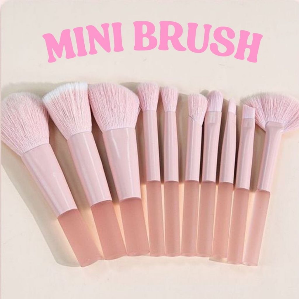 SET-BRUSH-BABYPINK ชุดแปรงปัดแก้มไซส์เล็ก ขนาดพกพา แปรงเมคอัพ สีชมพูสุดน่ารัก 10 ชิ้น ขนแปรงนุ่มนิ่ม ไม่บาดแก้ม