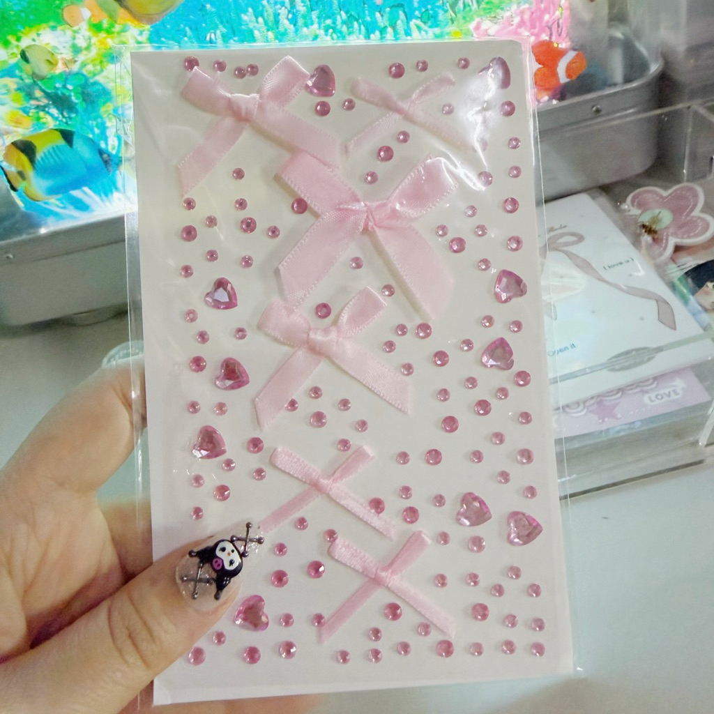 🎀🤍พร้อมส่ง!กลิตเตอร์ริบบิ้นโบว์ตกแต่ง โทนสีชมพู แพค1ชิ้น แต่งเคสมือถือ แพคการ์ด