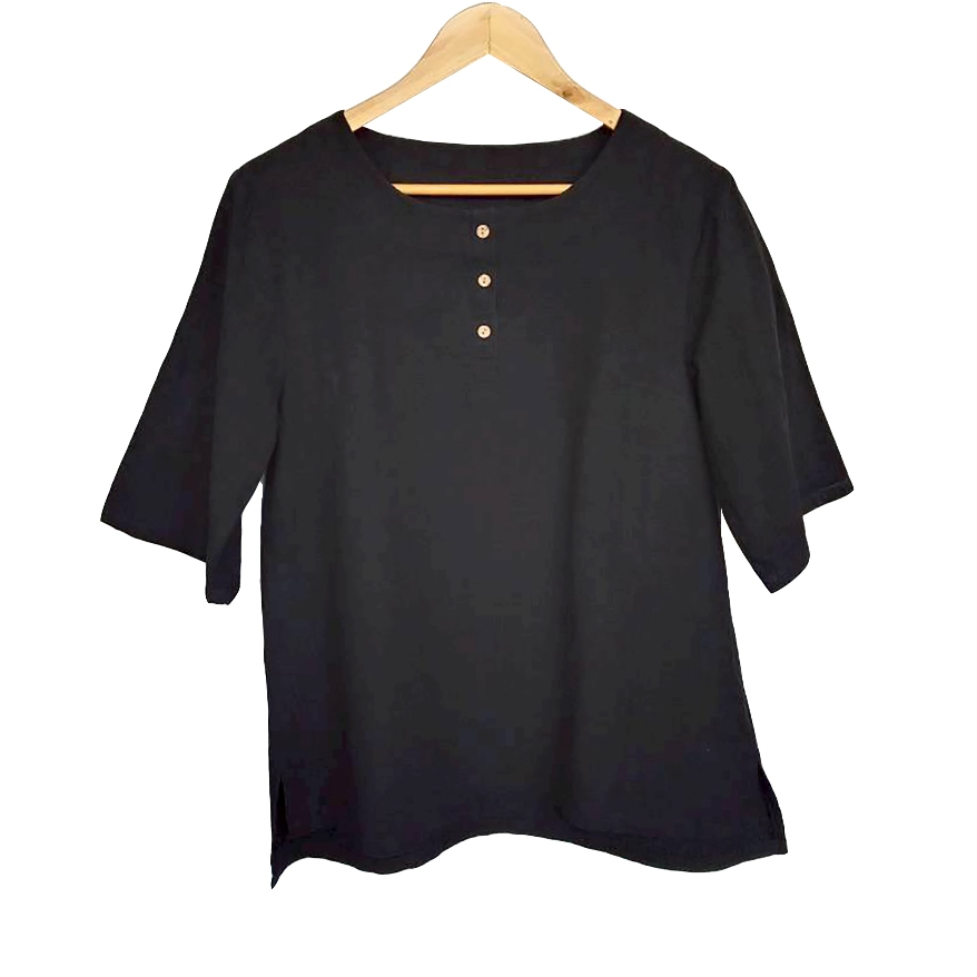 pa333 เสื้อมือสอง อก 36-38 นิ้ว คอกลม ผ้าลินินผสมฝ้าย สีดำ แขนสั้น