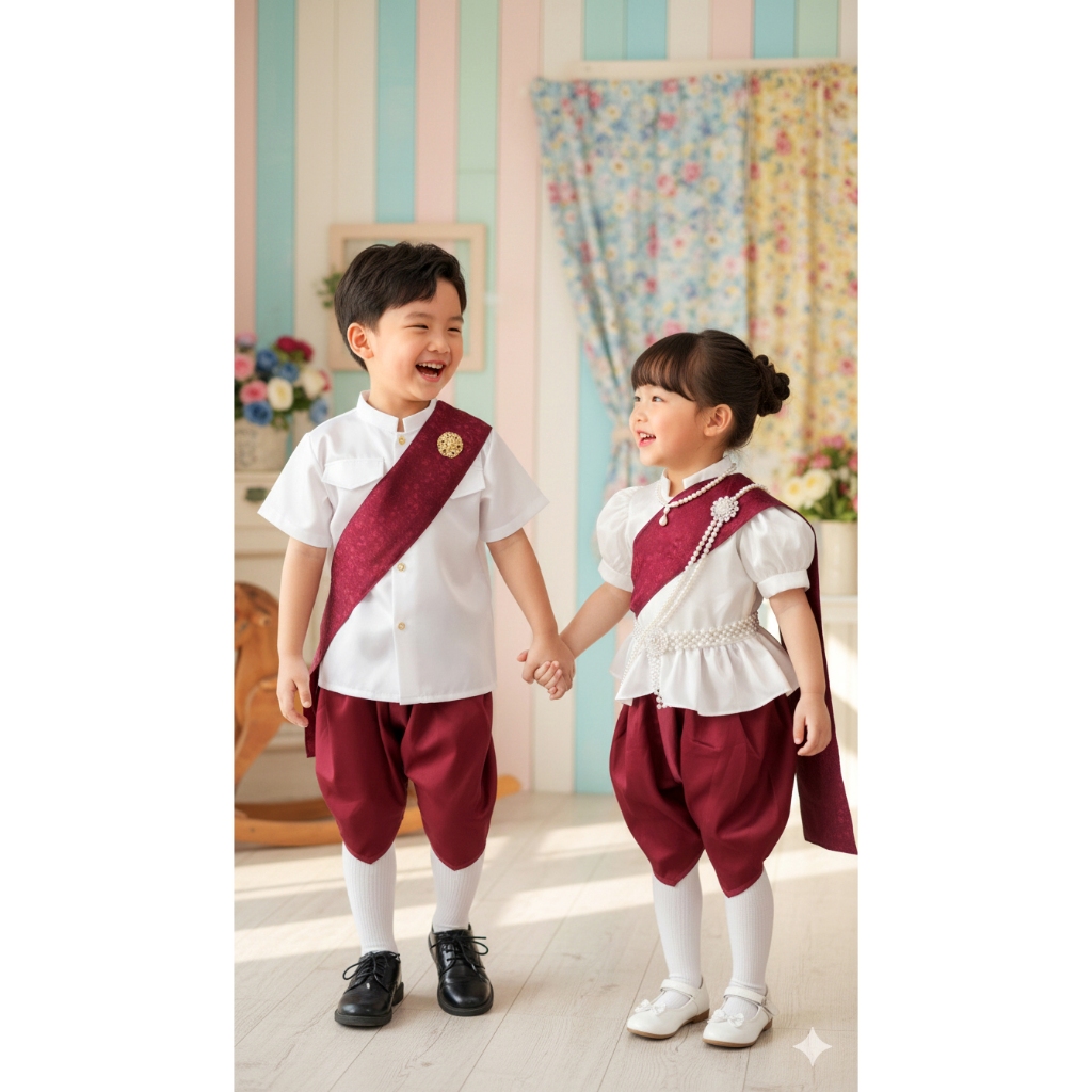 ชุดไทยเด็ก สีดำ สีขาวดำ เจ้าฟ้า ชุดสไบ เด็กหญิง ชุดราชประแตนเด็กชาย เซท3ชิ้น เสื้อ โจงกระเบน ผ้าพาดไหล่ ใช้ผ้าแพรสีดำ - รูปที่ 3