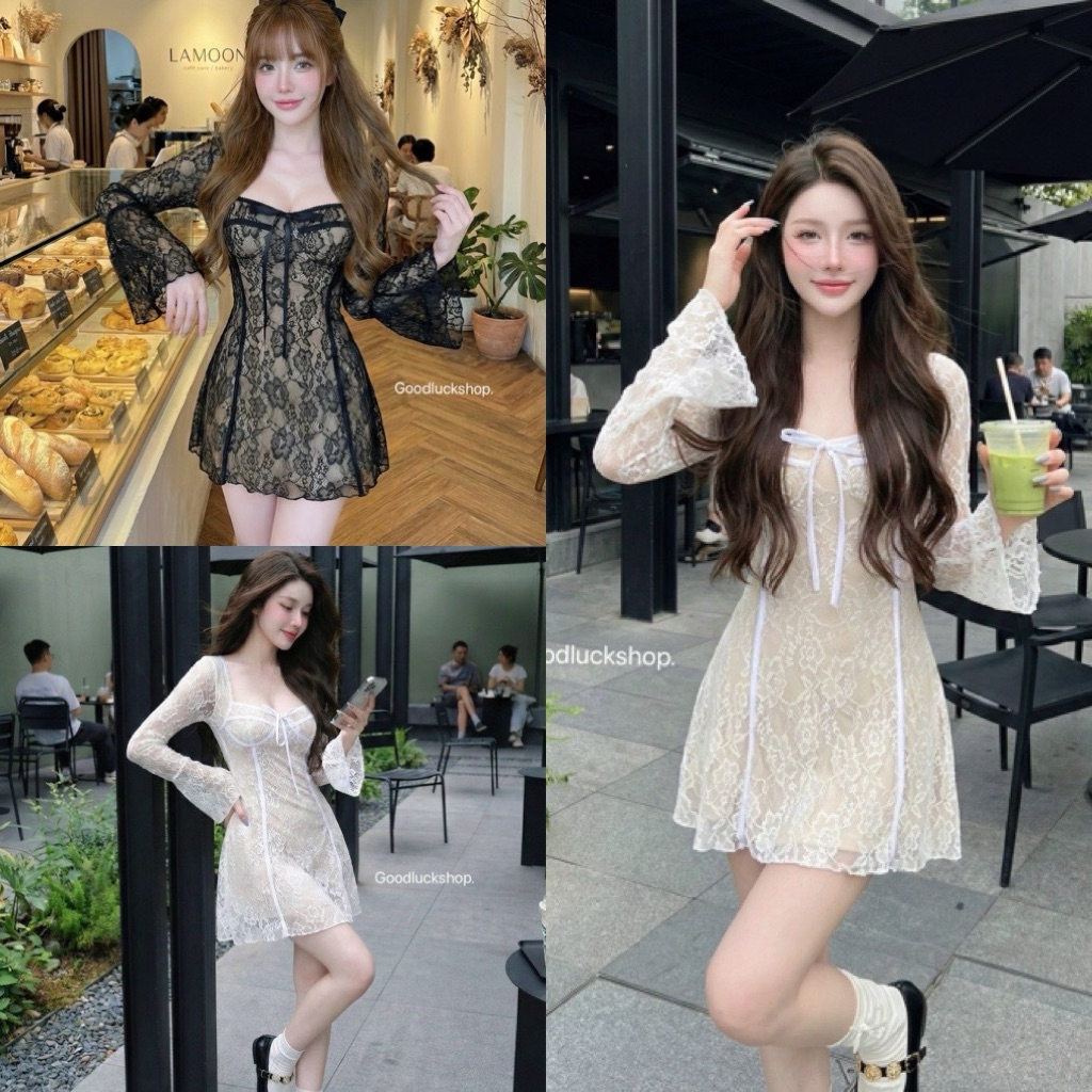 🍃เดรสผ้าลูกไม้ยืดใส่สวยมาก💕ยืดหลังเพิ่มความกระชับให้ทรงอกสวย เดรสออกงาน ชุดไปทะเล เดรสลูกไม้ เดรสสวย ชุดไปคาเฟ่🌸