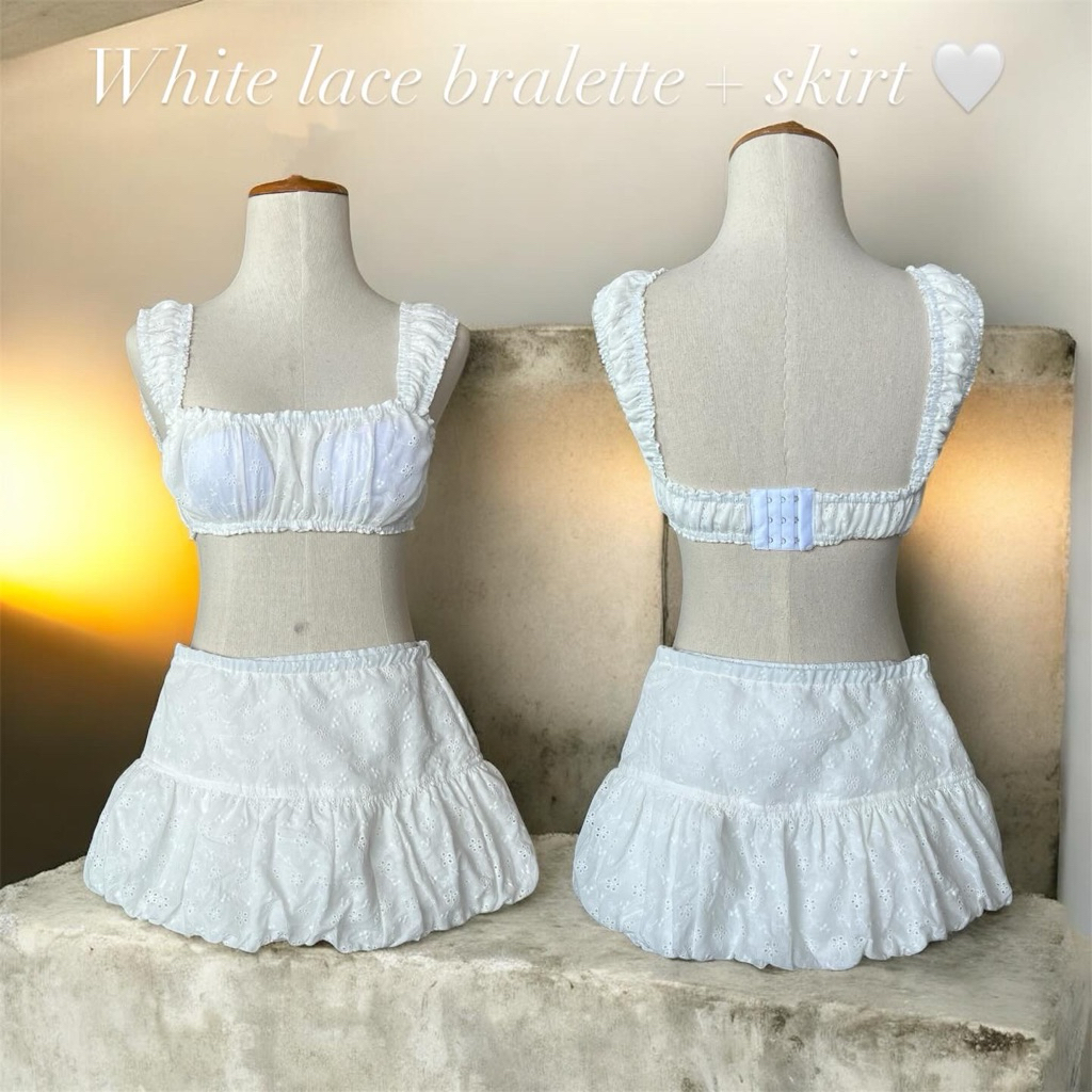 white lace bralette + skirt