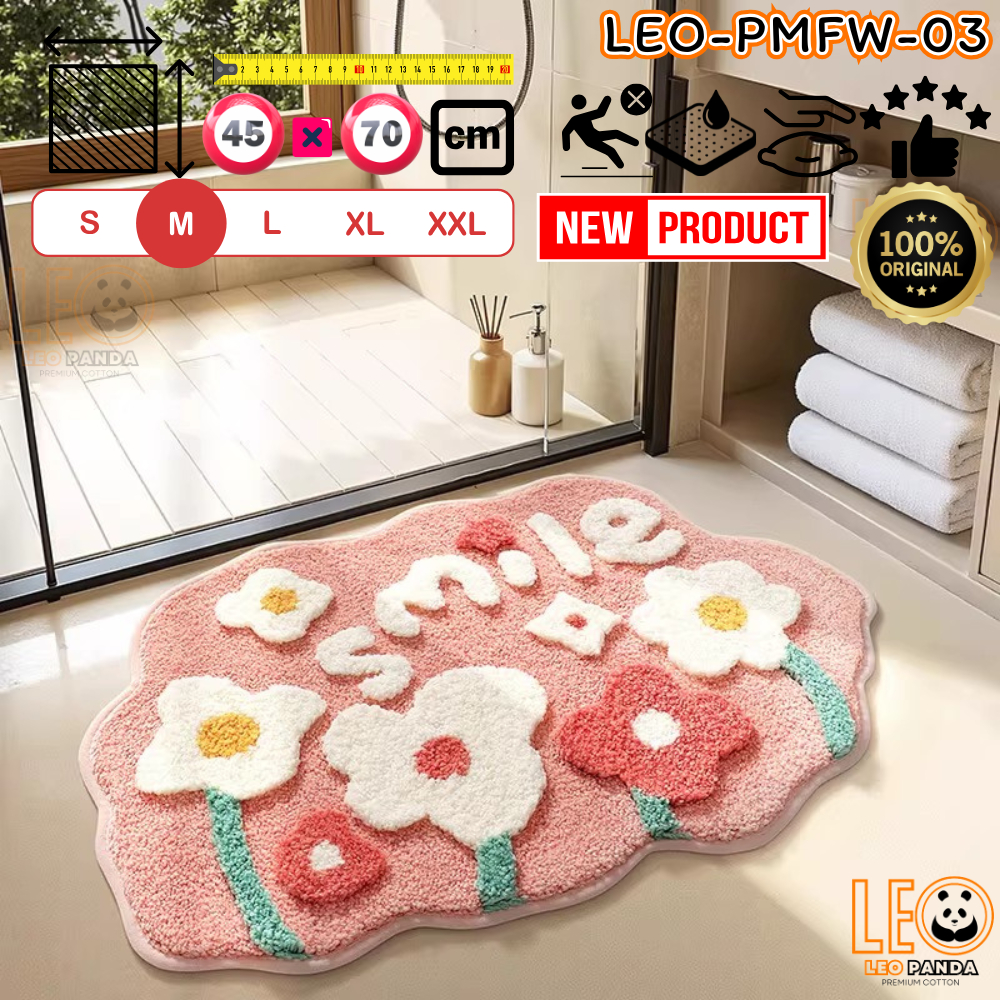 LEO PANDA พรมเช็ดเท้า เกรด Super Premium แบบหนานุ่มพิเศษ Polyester ขนาด 45 x 70 CM สไตล์มินิมอล ลาย ดอกไม้พรีเมี่ยม รูปที่ 3