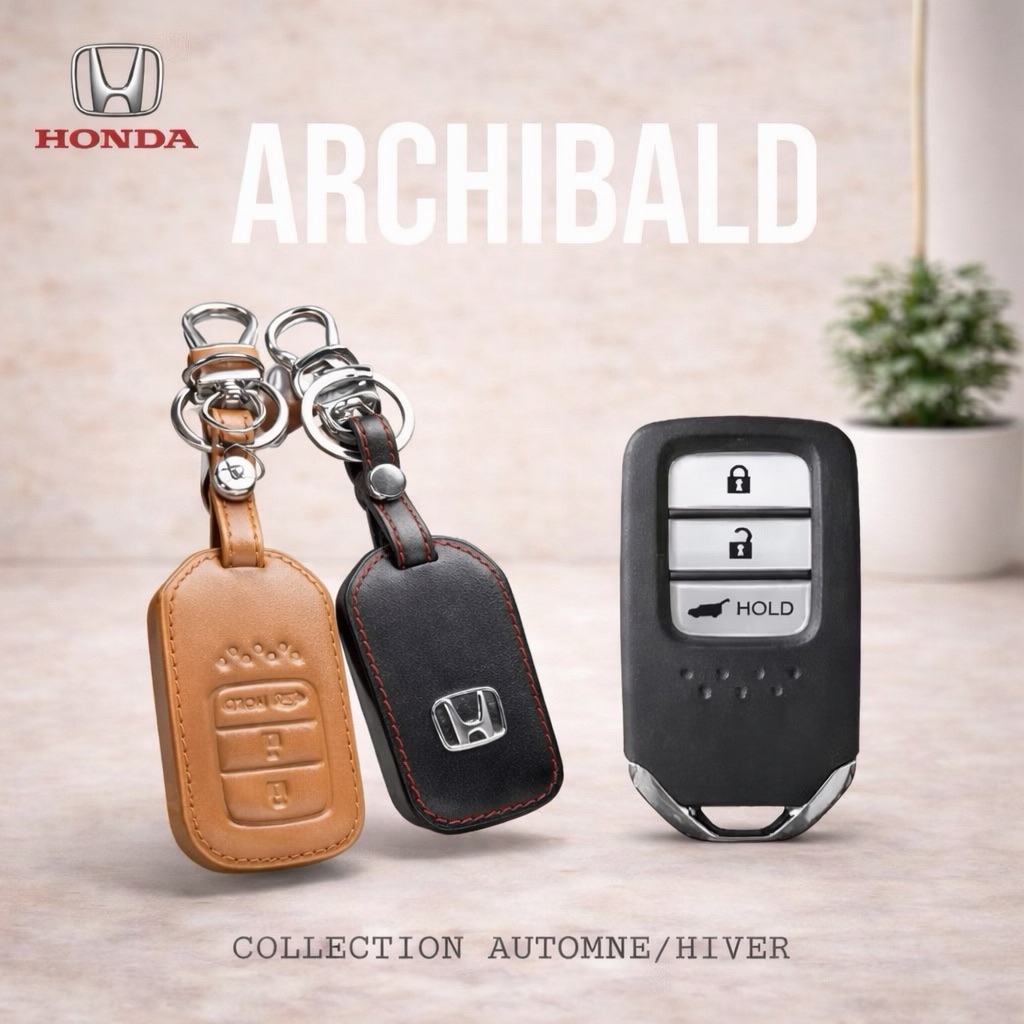 ซองหนังแท้ ใส่กุญแจรีโมทรถยนต์ รุ่นหนังนิ่มโลโก้ H-เงิน All-new Honda CR-V G5,City 2017-22 Smart Key 3 ปุ่ม