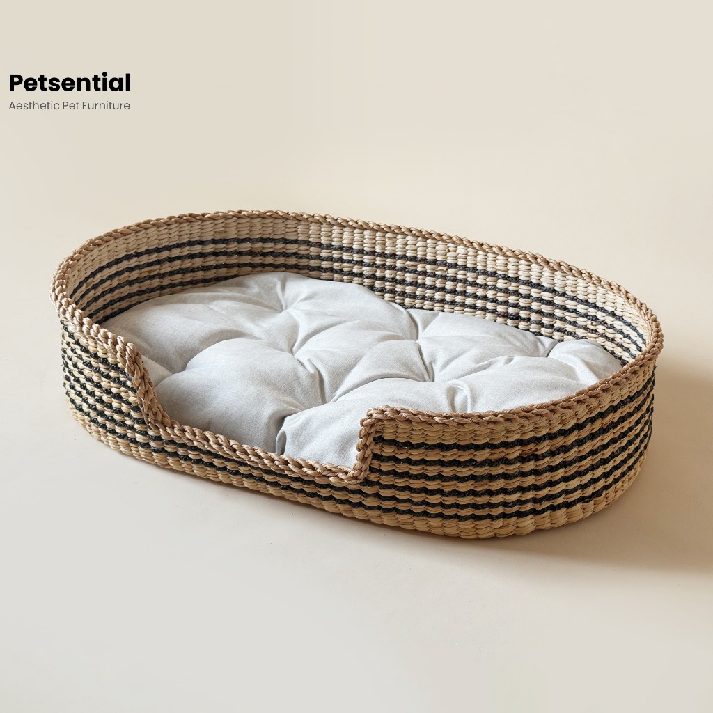 Petsential ที่นอนสัตว์เลี้ยง ผักตบชวาสาน ขนาดใหญ่พิเศษ ที่นอนสุนัข ที่นอนแมว