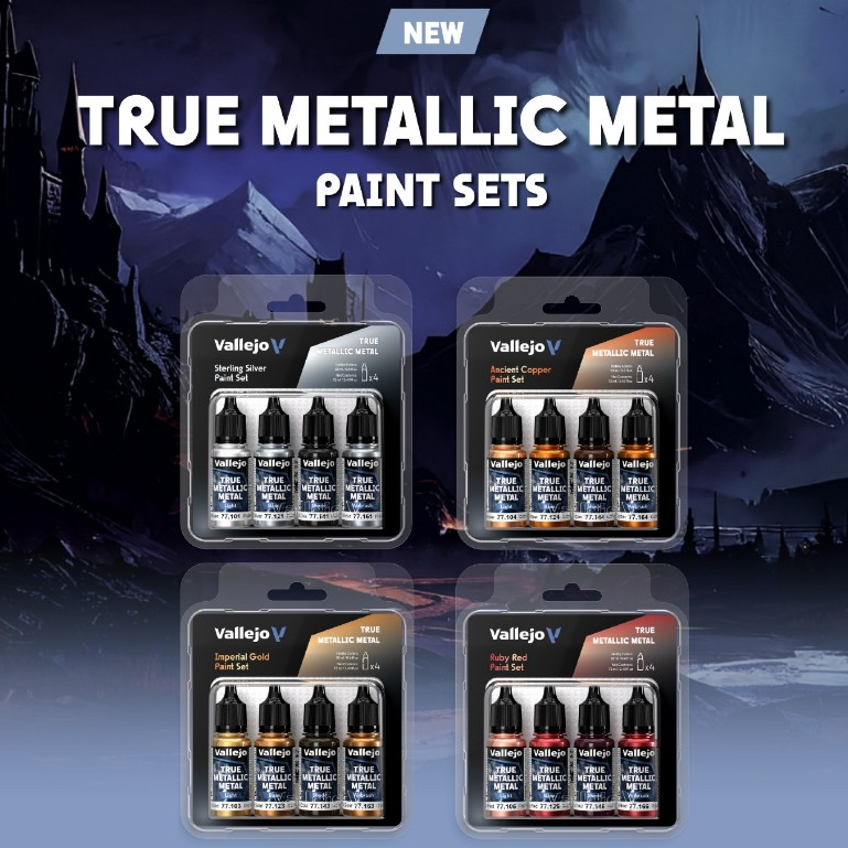 Vallejo - True Metallic Metal [4 colors set] สีอะคริลิคสูตรน้ำ สีเมทัลลิค วาเลโฮ miniature wargame
