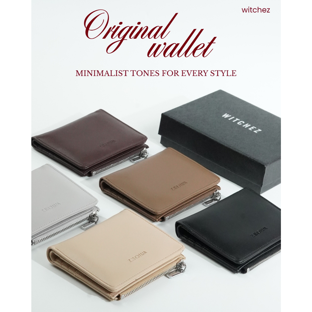 สีใหม่WITCHEZ Original Walletกระเป๋าสตางค์ใบสั้นหนังเรียบ (ฟรีถุงผ้า)