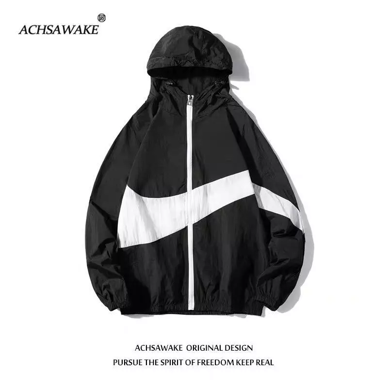 ACHSAWAKE เสื้อกันหนาว ผู้ชาย สไตล์สปอร์ต เสื้อแจ็กเก็ต สบายๆ มีฮู้ด เสื้อคลุม ปีนเขา