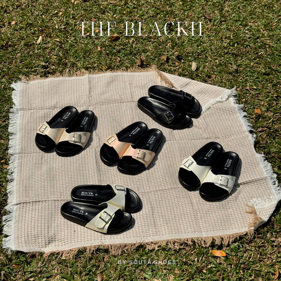 The Blackii Sandals  - Souta.shoes รองเท้าแตะแบบสวม พื้นนิ่ม รุ่นพื้นดำ รูปที่ 8