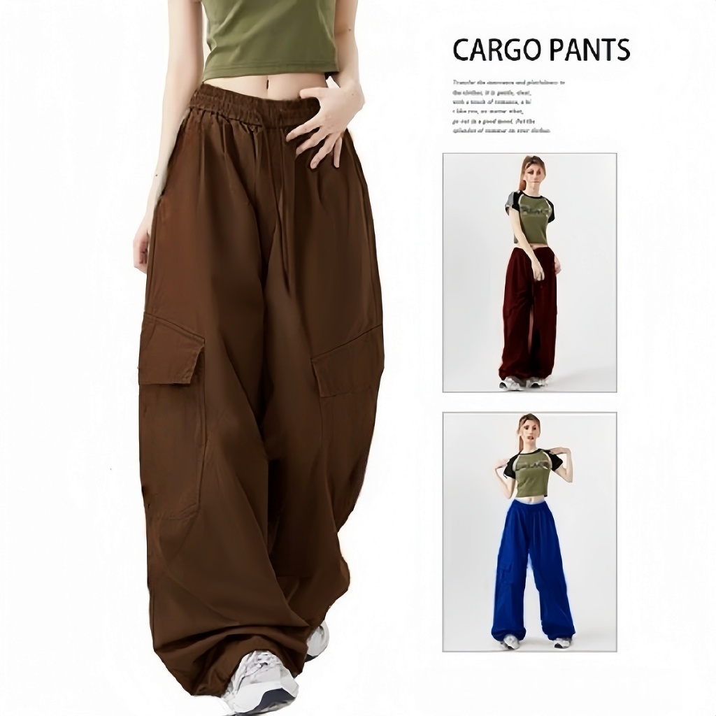 กางเกงคาร์โก้ผู้หญิง คุณภาพเคาน์เตอร์แบรนด์ เหมาะสำหรับสตรีทแดนซ์ เอวสูง ขากว้าง ทรงสวย กางเกงขายาว กางเกงใส่สบาย