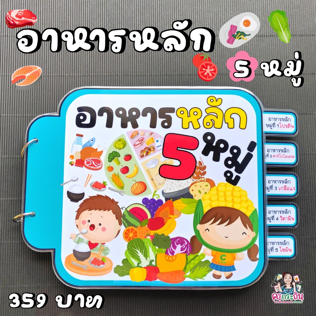 Busy Book อาหารหลัก 5 หมู่ ดึงแปะ | สื่อการสอนโภชนาการเด็ก สื่อการสอนปฐมวัย อนุบาล สื่อส่งเสริมพัฒนาการ