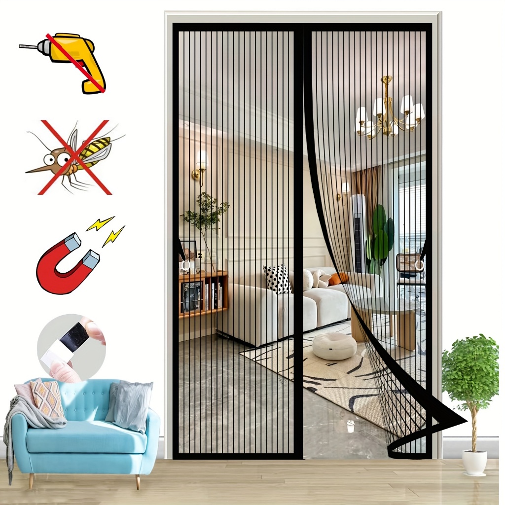 【พร้อมส่ง】ม่านประตูแม่เหล็กกันยุง ปิดเองได้ ป้องกันยุง ระบายอากาศ และป้องกันแมลงบินเข้า พร้อมหมุดทองเหลือง+กาวฟรี 90*210